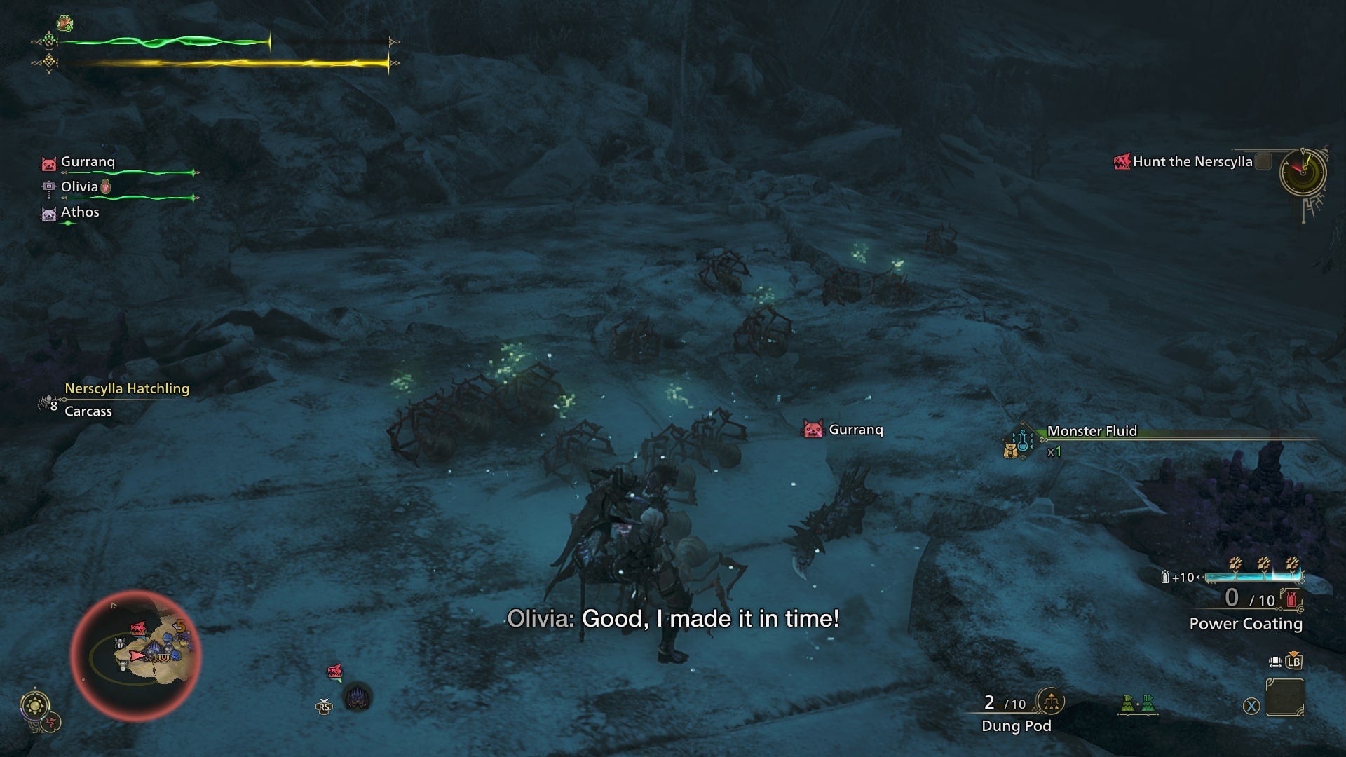 The player approaches the carcasses of Nesrcylla&rsquo;s Hatchlings in Monster Hunter Wilds