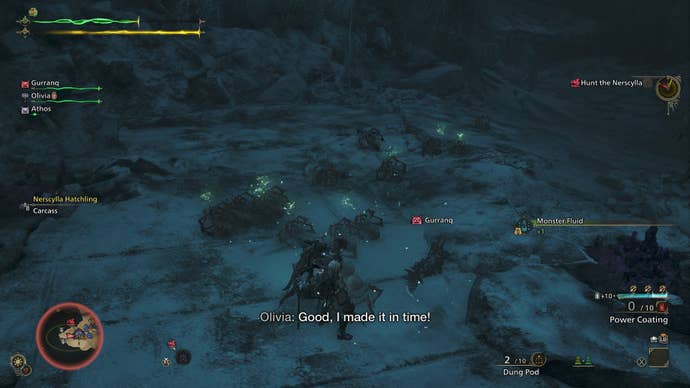 The player approaches the carcasses of Nesrcylla’s Hatchlings in Monster Hunter Wilds