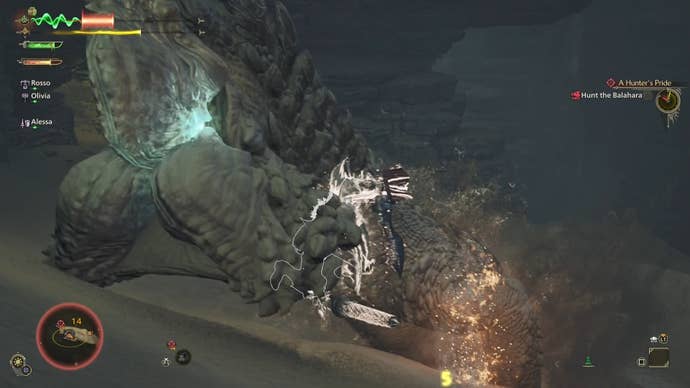 A Balahara using its underground lunge attack in Monster Hunter Wilds.