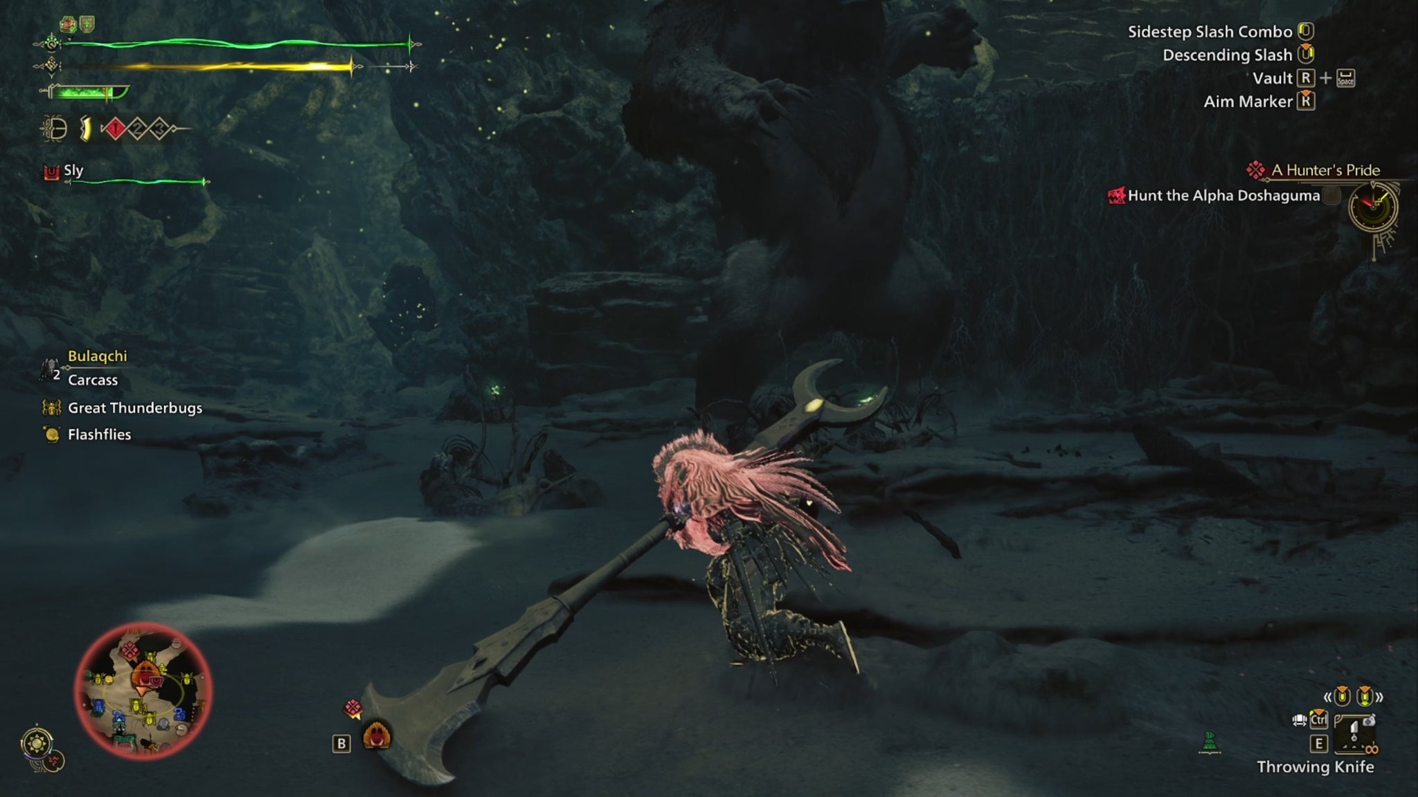 Monster Hunter Wilds screenshot of a fight with the Alpha Doshaguma where they're standing on their hind legs in front of the hunter. - 7