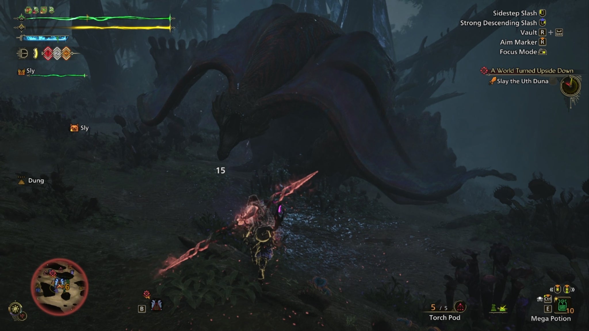 A Monster Hunter Wilds screenshot of Uth Duna charging the hunter. - 7