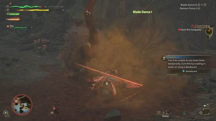 Congalala using its rear gasattack in Monster Hunter Wilds.