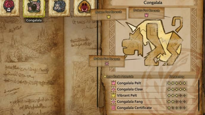Congalala’s harvest materials in Monster Hunter Wilds.