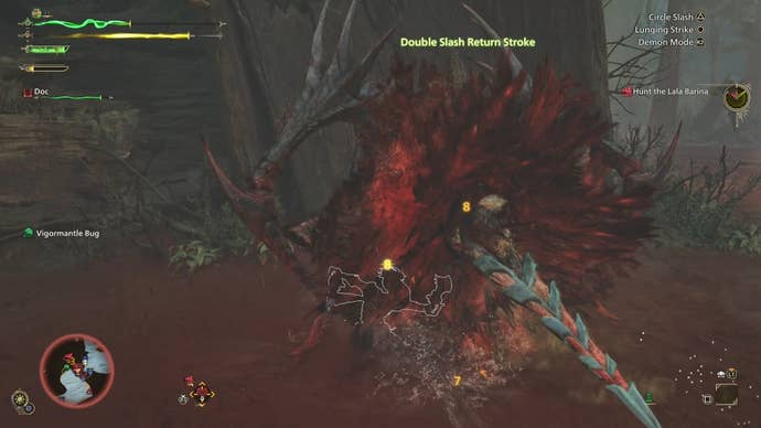 Lala Barina using its stinger attack in Monster Hunter Wilds.