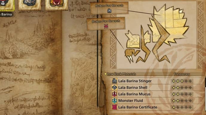 Lala Barina’s harvest materials in Monster Hunter Wilds.