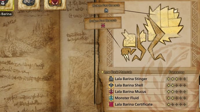 Lala Barina's harvest materials in Monster Hunter Wilds.