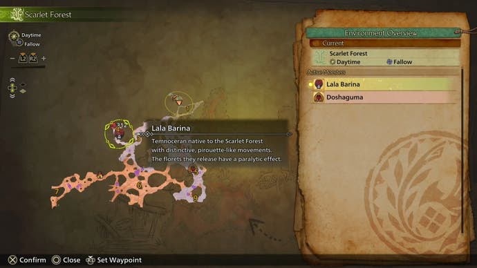 Lala Barina's locations in Monster Hunter Wilds.