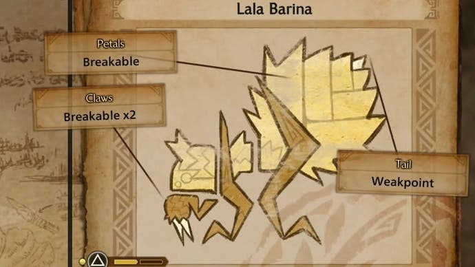 Lala Barina's weak spots in Monster Hunter Wilds.