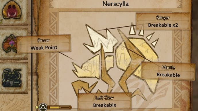 Nerscylla's weak points in Monster Hunter Wilds.