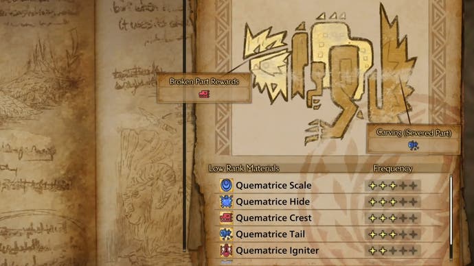 The Harvest Materials of a Quematrice in Monster Hunter Wilds.
