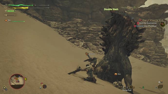 A Quematrice rasing its tail up in the air in Monster Hunter Wilds.
