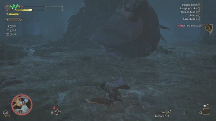 Fighting Uth Duna in Monster Hunter Wilds.