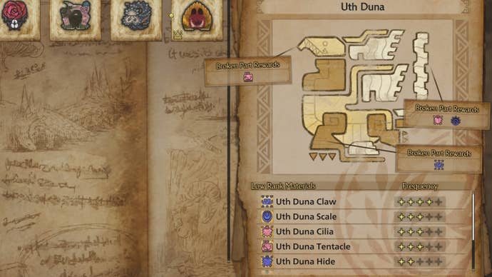 Uth Duna’s harvestable materials in Monster Hunter Wilds.