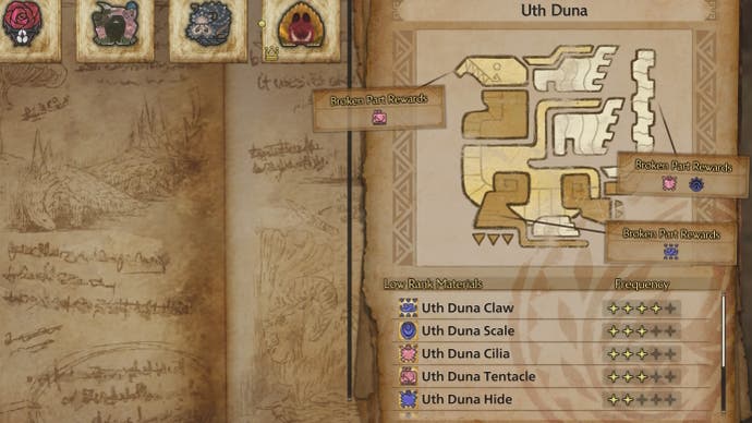 Uth Duna's harvestable materials in Monster Hunter Wilds.