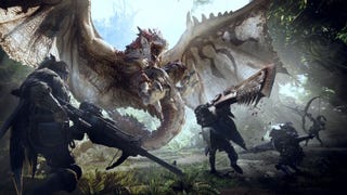 A group of hunters squaring off against a swooping dragon.