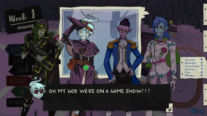 Characters in Monster Prom talk about being on a game show