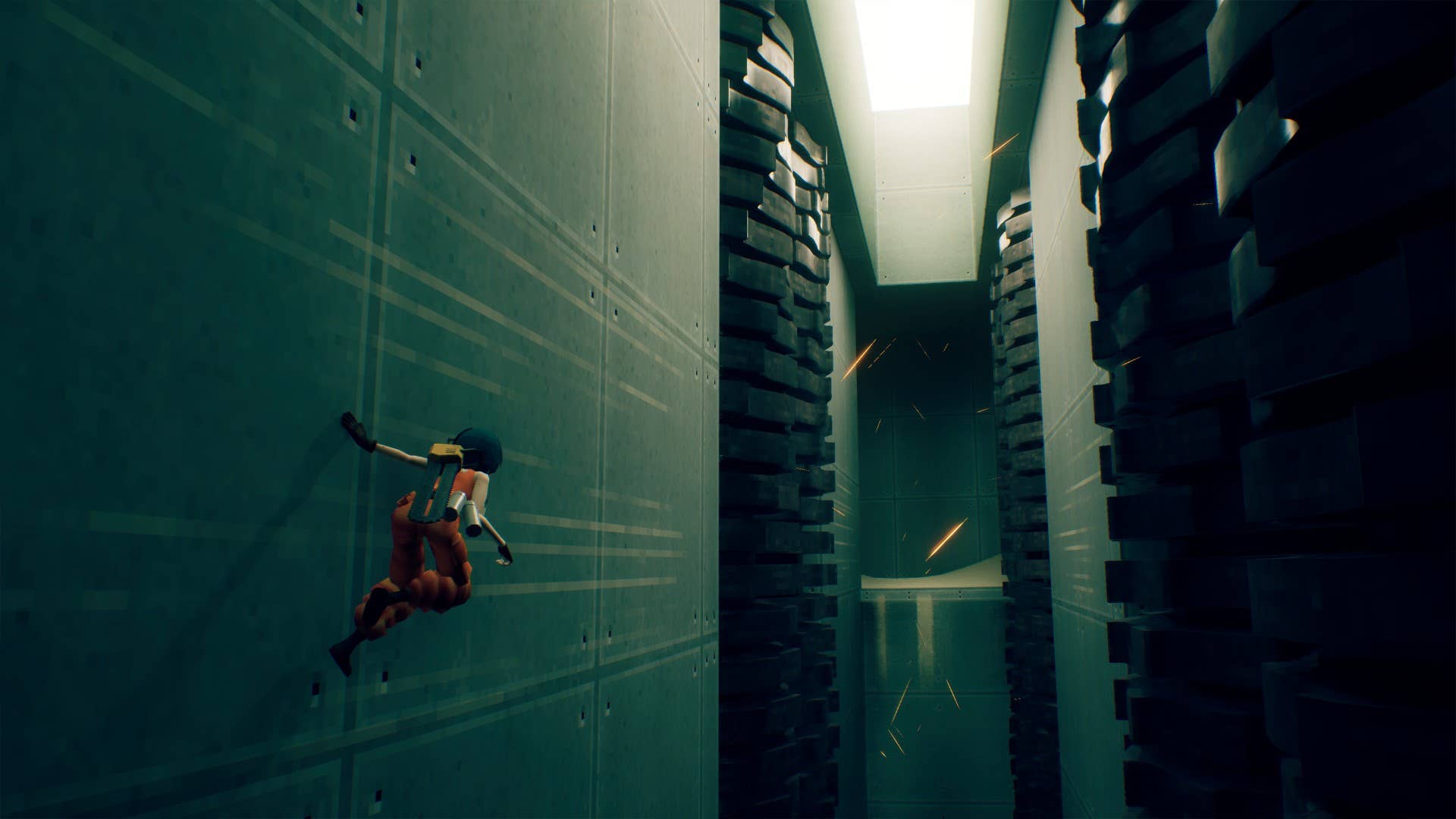 In Motorslice, P wallruns through a huge corridor with spinning traps on either side.