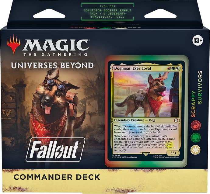 Dogmeat Magic the Gathering Card, presented in the Commander Pack from the card game.