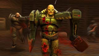 A screenshot from Quake 2 made to look like it's being played in a dream-like environment.