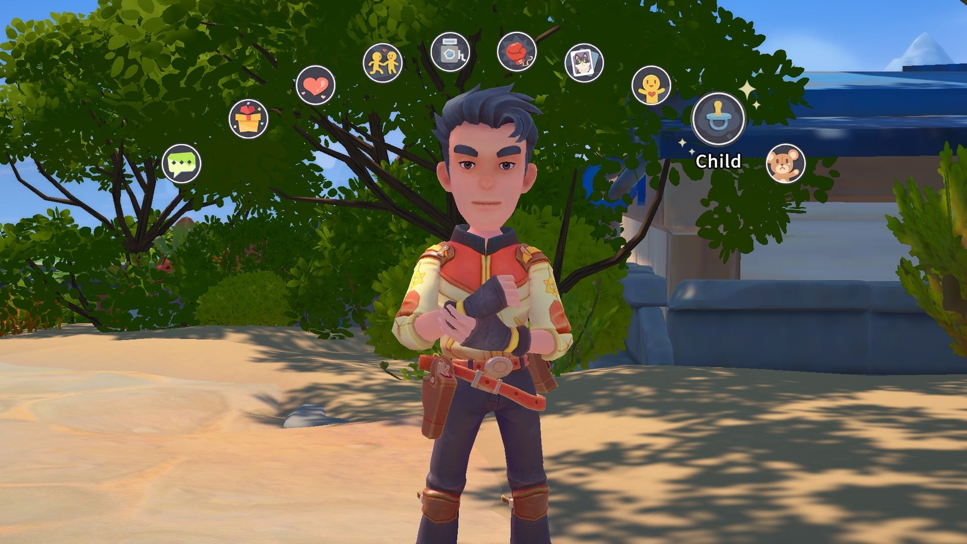 The player speaks to Unsuur about adopting a child together in My Time at Sandrock - 4