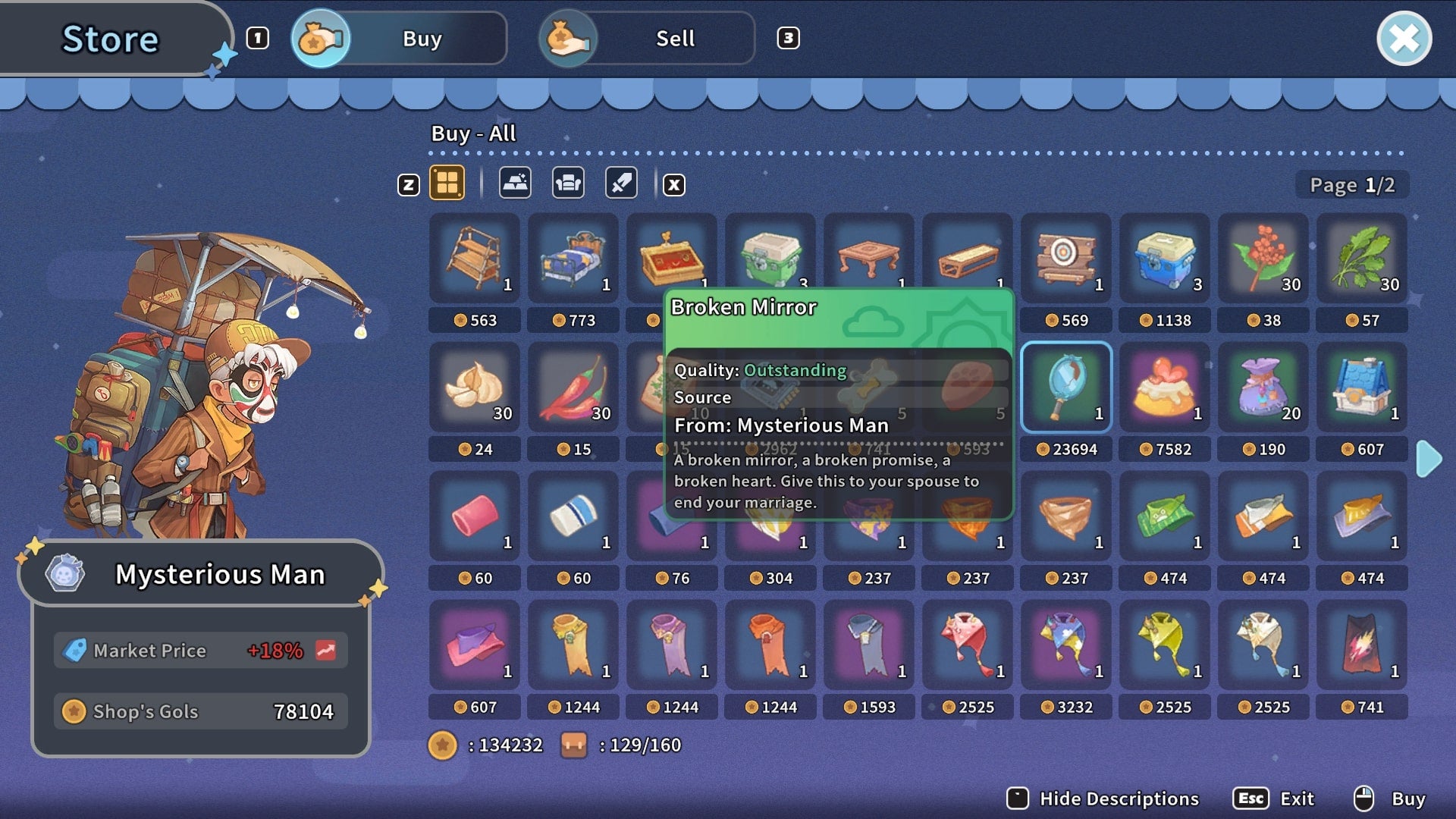 The player purchases a Broken Mirror from the Mysterious Man in My Time at Sandrock