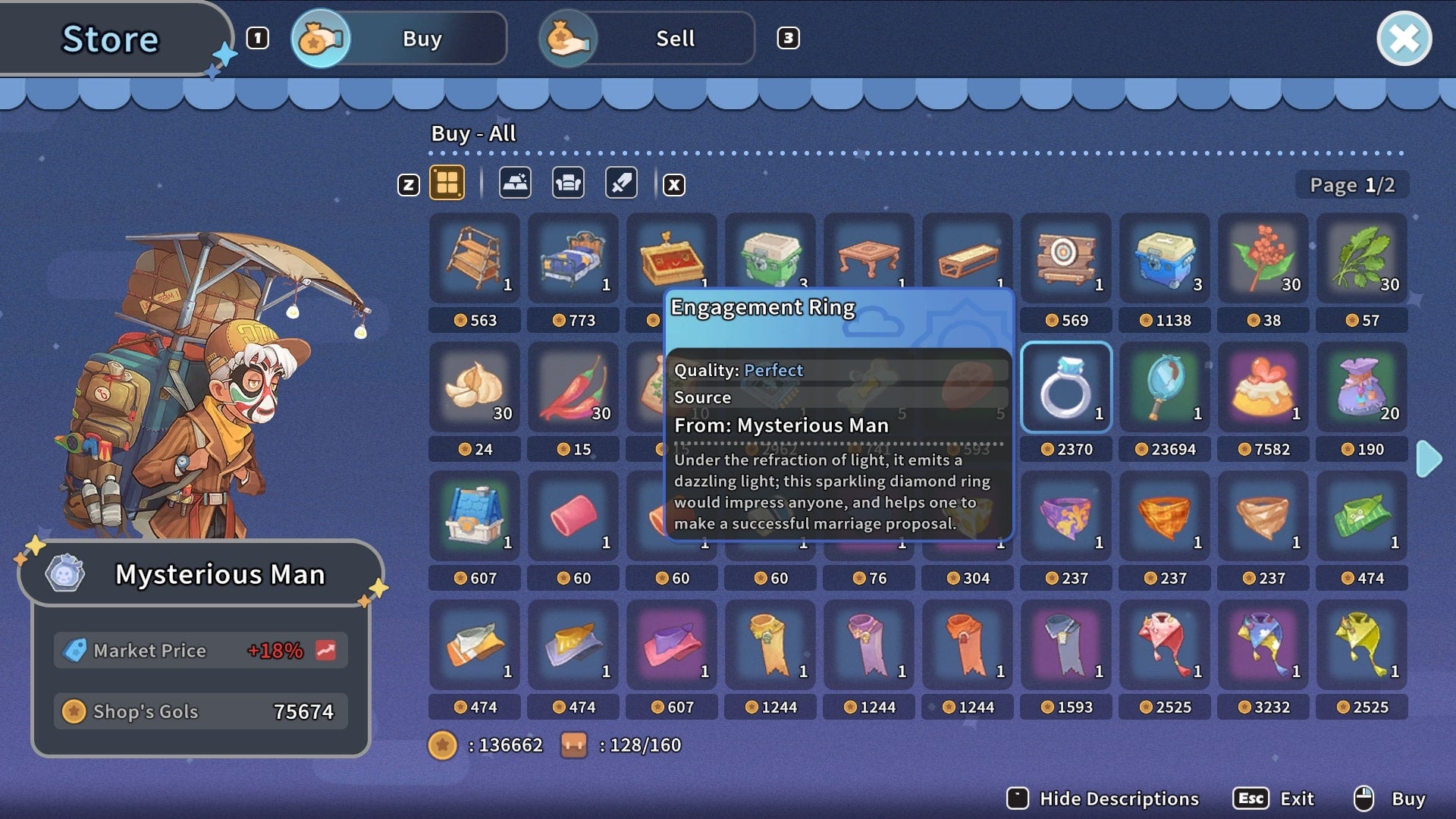 The player purchases an Engagement Ring from the Mysterious Man in My Time at Sandrock