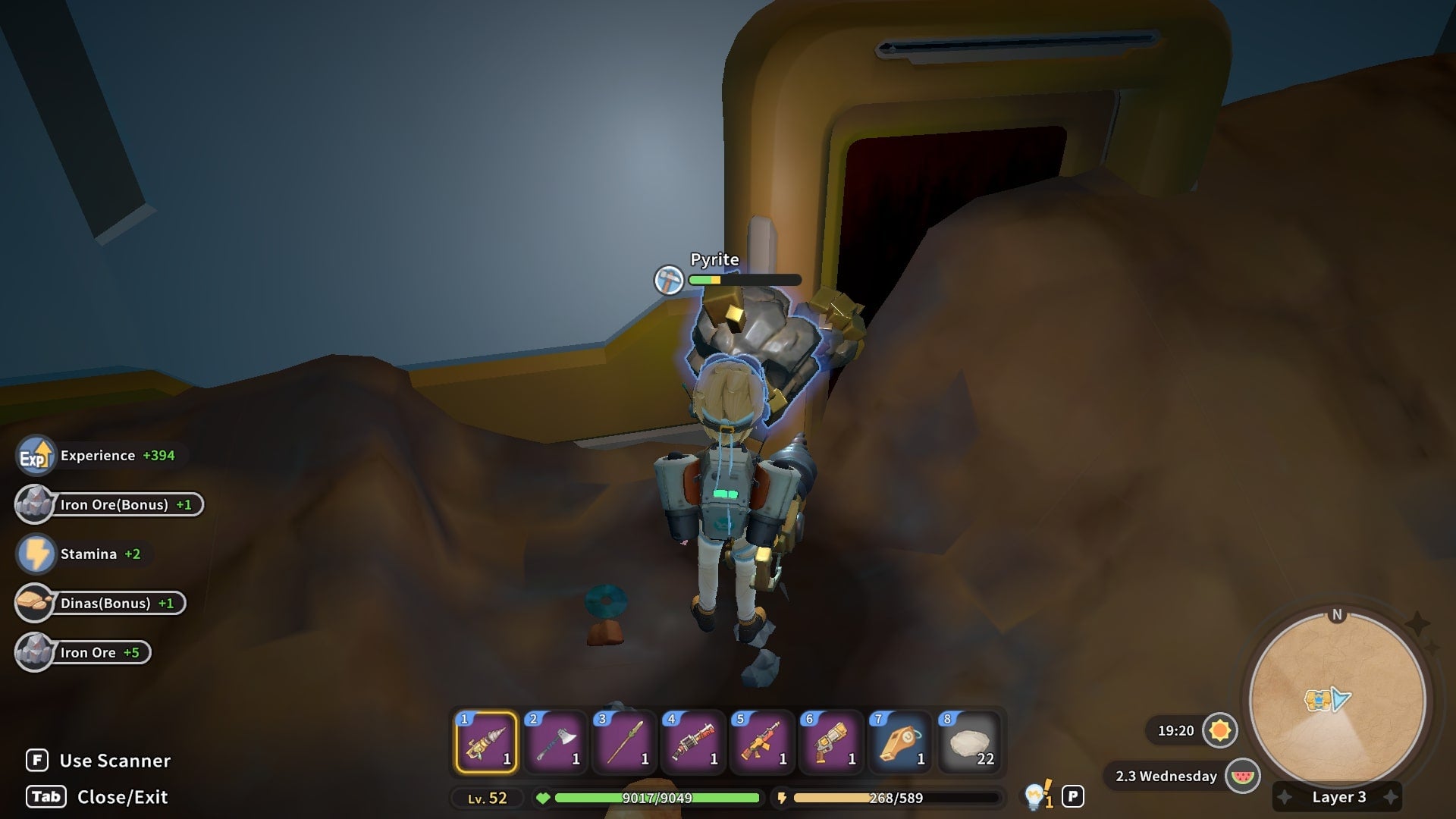 The player mines Pyrite ore while looking for iron ore in the Gecko Station Abandoned Ruins of My Time at Sandrock - 4