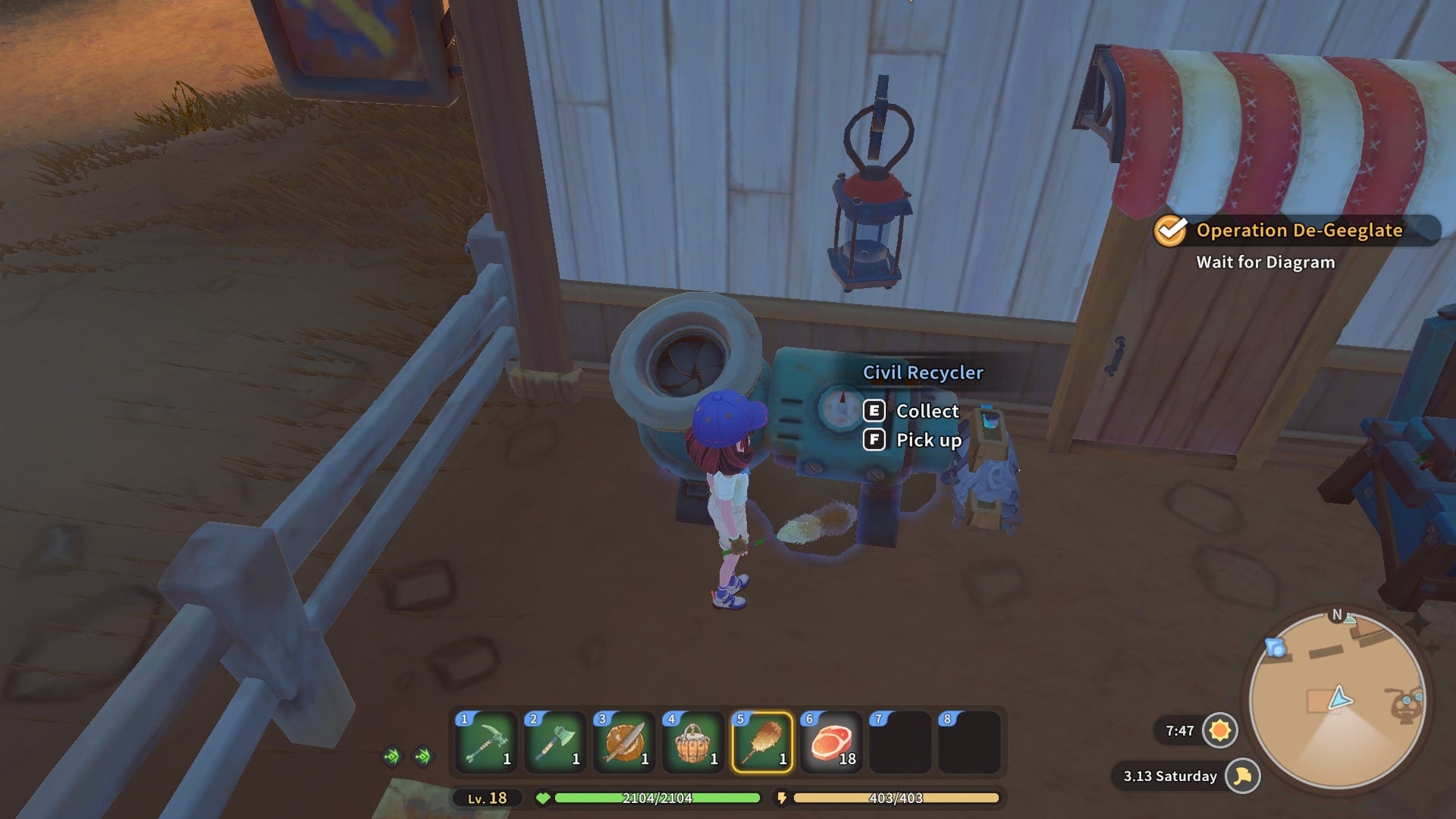 The player uses the Feather Duster to clear some machines of sand build-up in My Time at Sandrock - 4