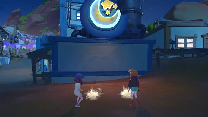 The player and Mi-an build a new stage in My Time at Sandrock