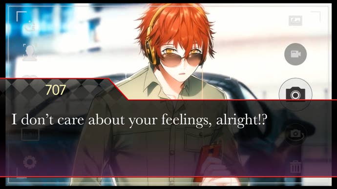 A character in Mystic Messenger dismisses the player character