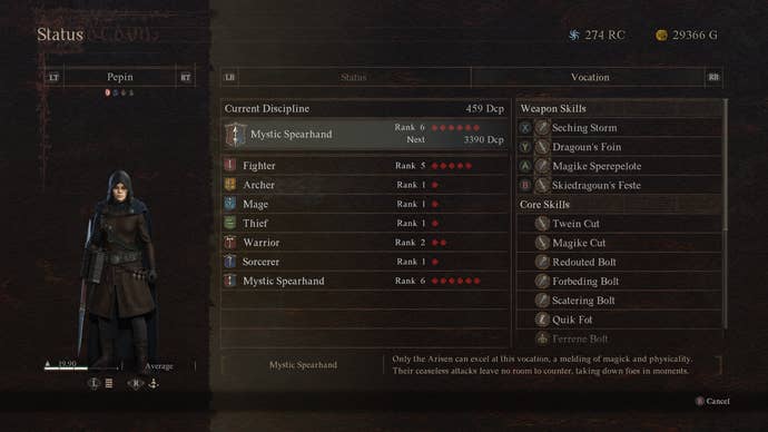 The Mystic Spearhand class in Dragon's Dogma 2.