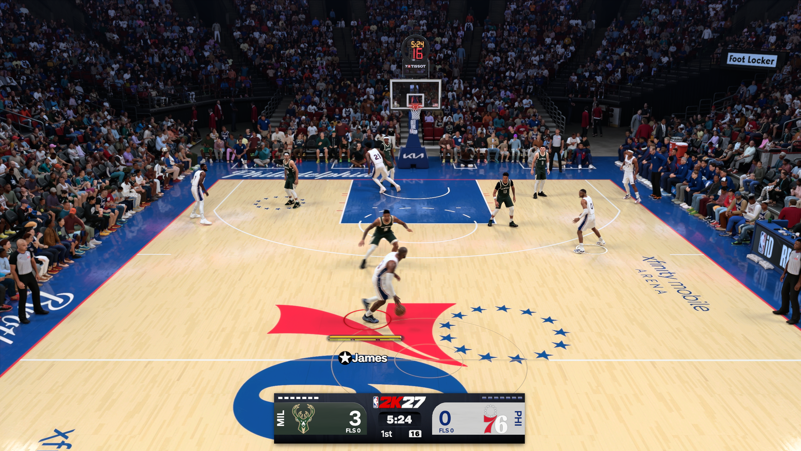 A basketball match in NBA 2K27, running with DLSS 5 switched on.