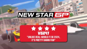 New Star GP review header that reads "Unlike real-world F1 in 2024, it's pretty damn fun" - 4 stars