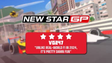 New Star GP review header that reads "Unlike real-world F1 in 2024, it's pretty damn fun" - 4 stars