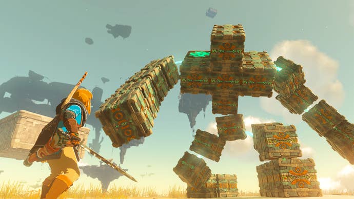 Link fights Construct enemy in Tears of the Kingdom