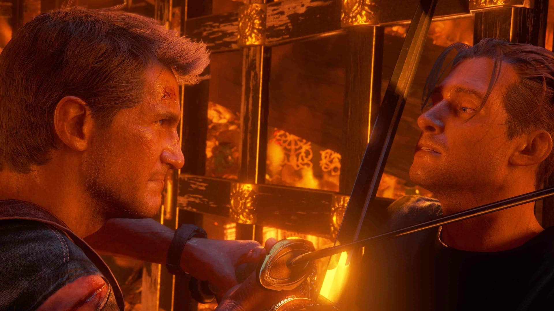 Nathan Drake during a sword fight in Uncharted 4