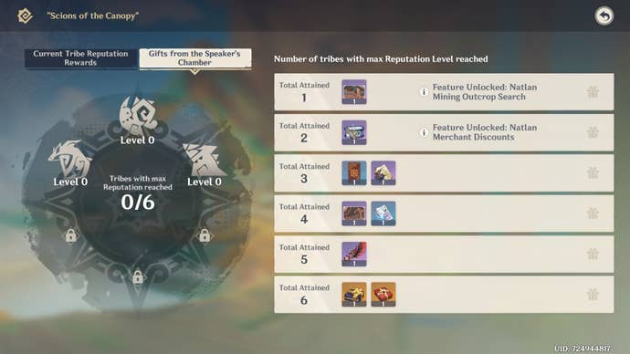 The Natlan Repuation rewards for reaching maximum Reputation Level with all six tribes in Genshin Impact.