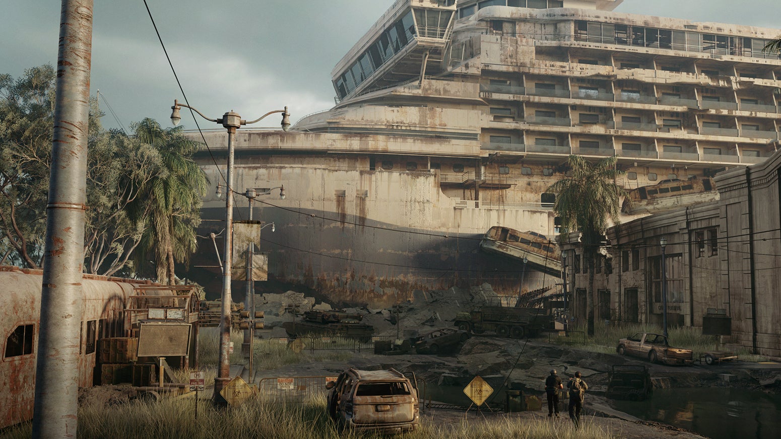Naughty Dog concept art for The Last of Us Online showing a large and derelict cruise ship