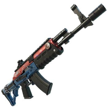 menu view of the nemesis ar assault rifle in fortnite with red and blue graffiti on it