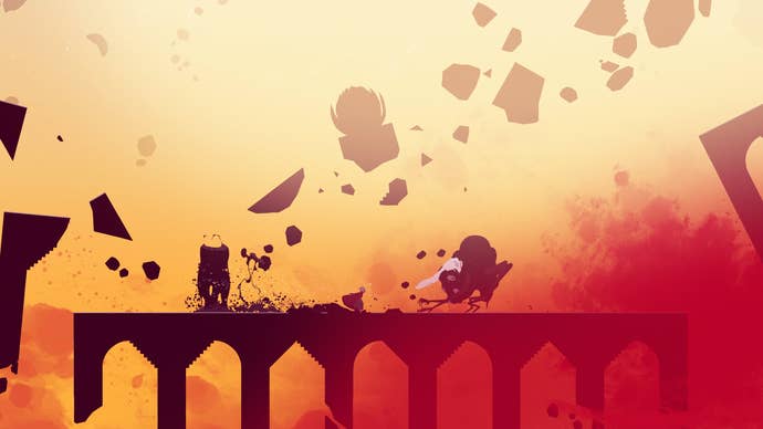 Alba and Neva stand atop a crumbling platform in Neva