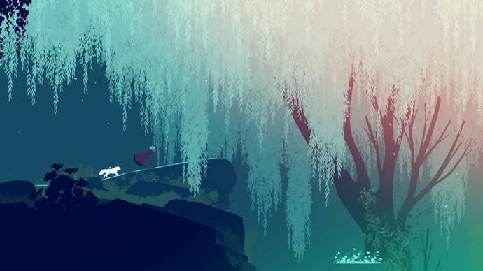 Alba and Neva make their way through a lush forest