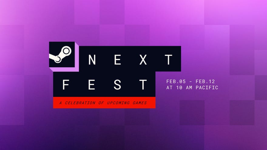 The Steam Next Fest logo for February 2024, set against a purple background