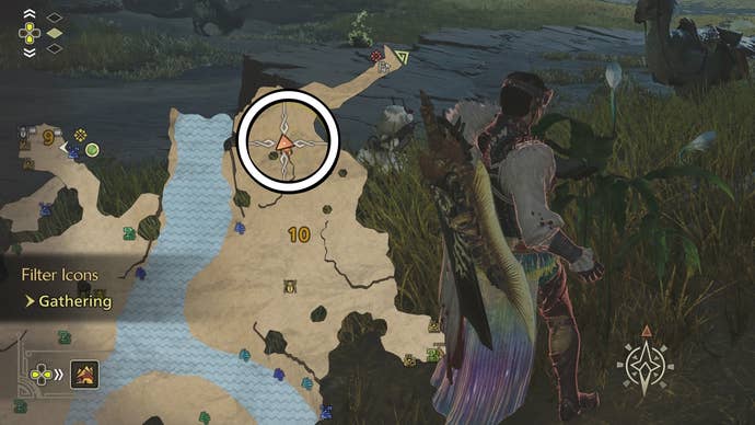 Map view of a Nightflower Pollen location in Monster Hunter Wilds.