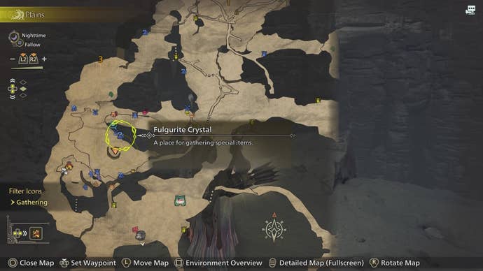 Map view of a Fugulite Crystal location in Monster Hunter Wilds.