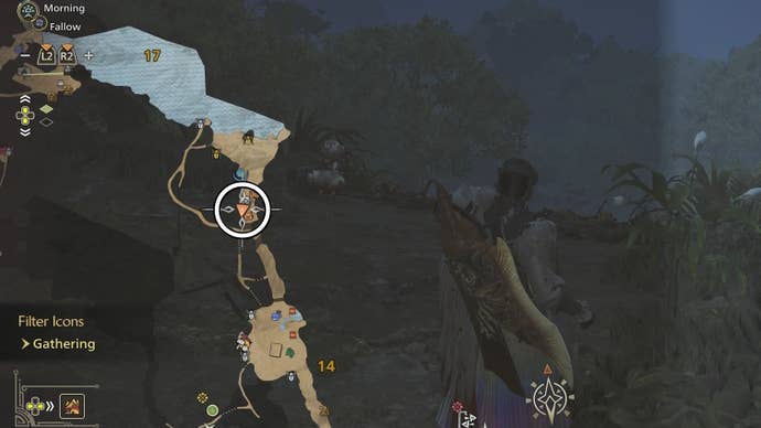 Map view of a Nightflower Pollen location in Monster Hunter Wilds.