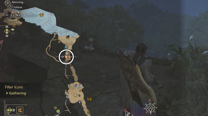 Map view of a Nightflower Pollen location in Monster Hunter Wilds.