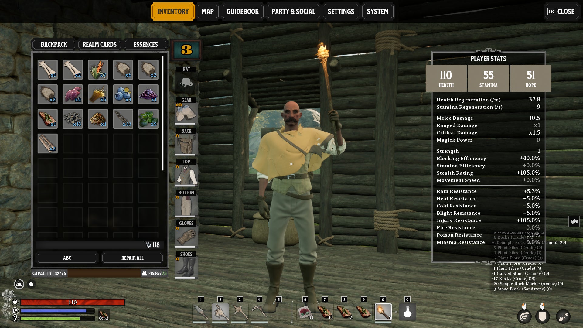 The inventory UI in Nightingale's early access release. - 5