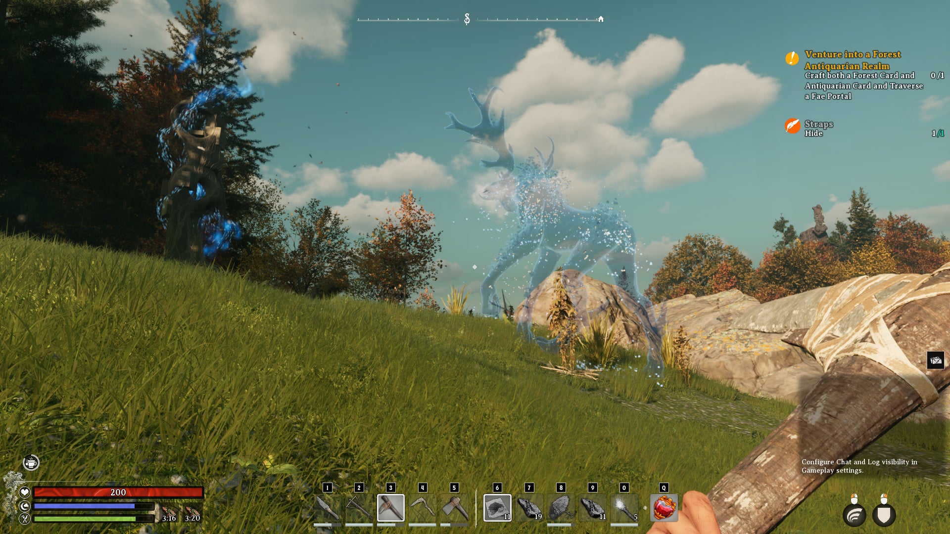 A giant, ethereal stag stomps towards a treeline in Nightingale. - 6