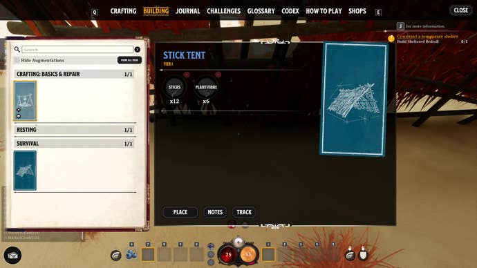 The building menu in Nightingale