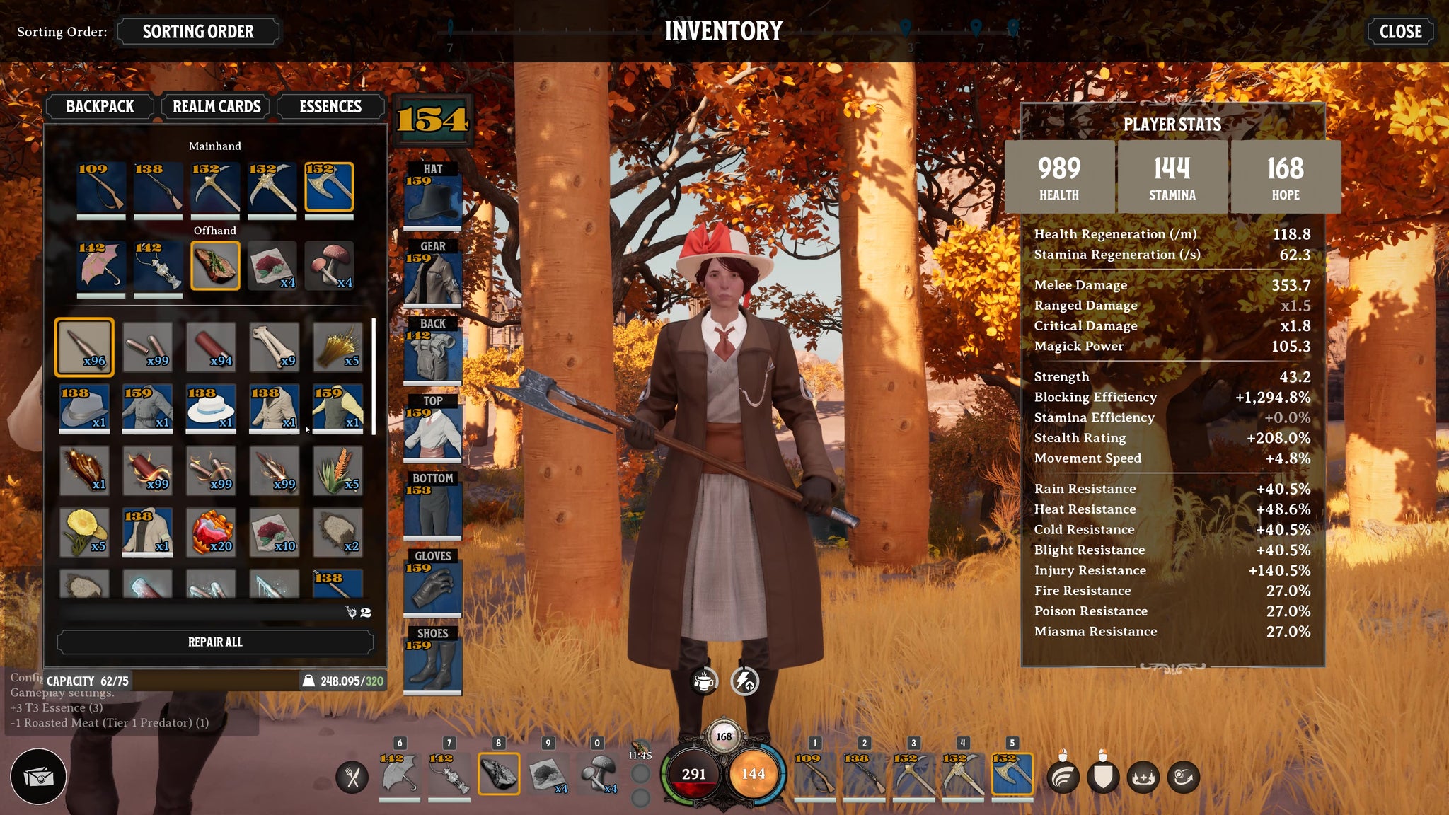 The backpack inventory screen in Nightingale - 5